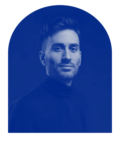 Daniele Rondina designer headshot on a dark blue background